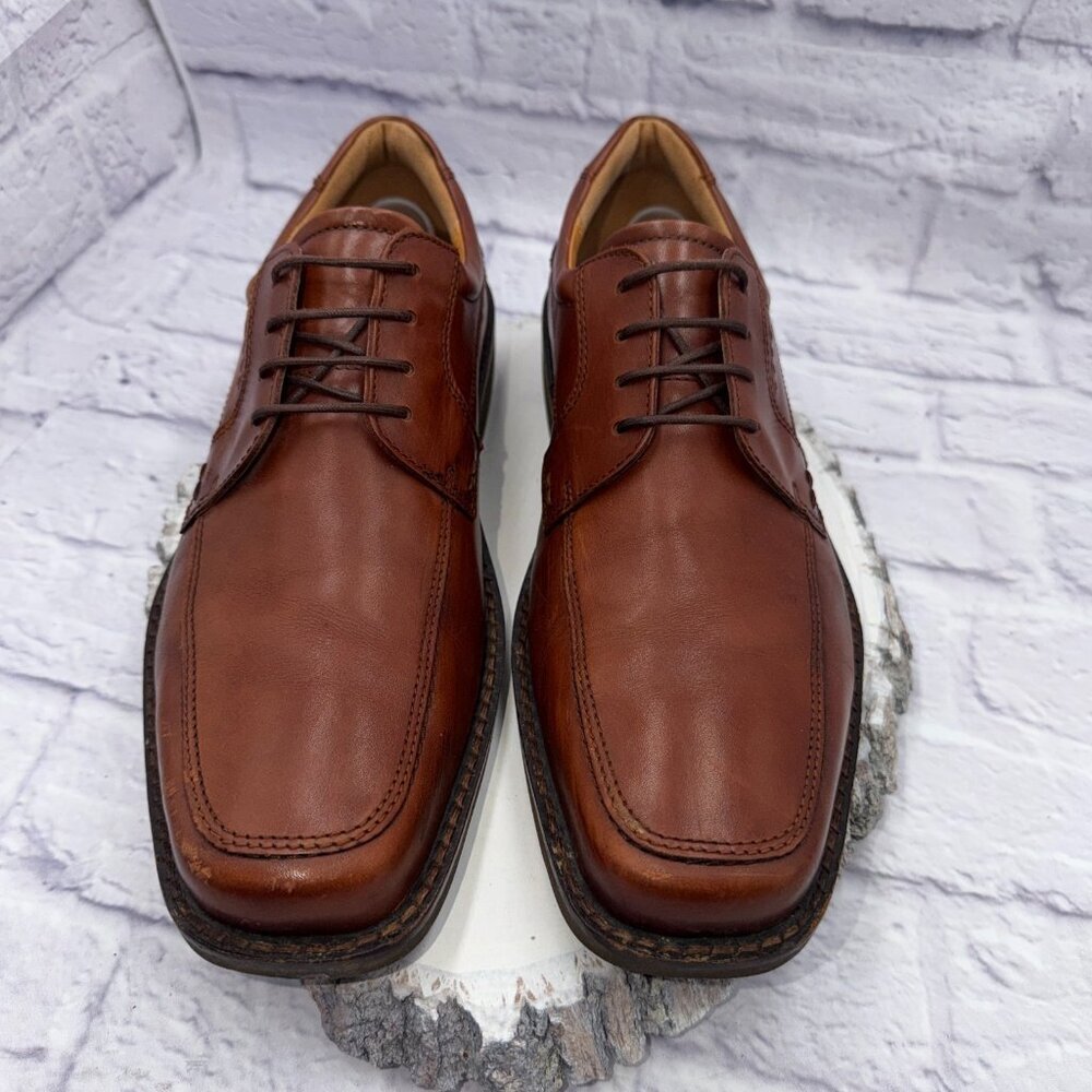 ECCO Helsinki 2 Mens 12 Brown Leather Bike-Toe Derby Lace Up Cushion Dress Shoes - Picture 3 of 13
